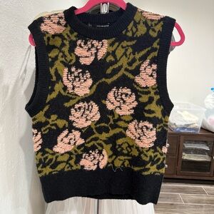 SFERRA Black and Pink Floral Sleeveless Sweater